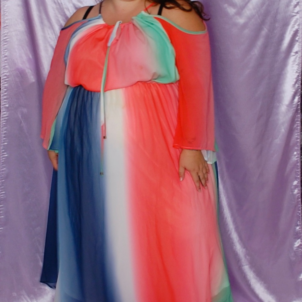 2000s Lane Bryant Draped Rainbow Cottagecore Goddess Maxi Gown Dress